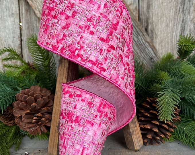 4" Hot Pink Tweed Ribbon, Hot Pink Christmas Ribbon