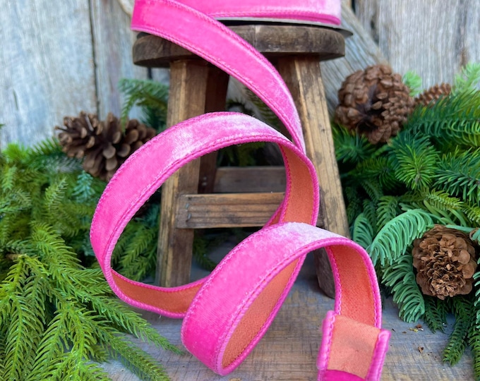 1" Pink Orange Sherbert Velvet, Farrisilk Ribbon, Wired Ribbon, Pink Ribbon, Pink Orange Ribbon, Designer Ribbon, RK740-74