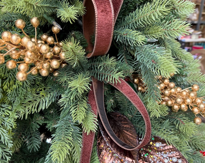 1" Brown Velvet Ribbon, Wired RIbbon, Christmas RIbbon, Designer Ribbon, Ribbon for Christmas Tree