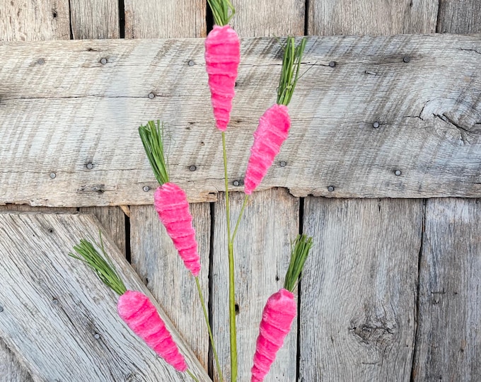28" Pink Carrot Spray, Easter Floral Spray, Hot Pink Carrots