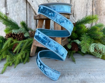 1" Steel Blue Silky Velvet, Farrisilk Velvet, Designer Ribbon, Christmas Ribbon, Blue Ribbon, Velvet Ribbon, Wired Ribbon, Steel Blue RIbbon