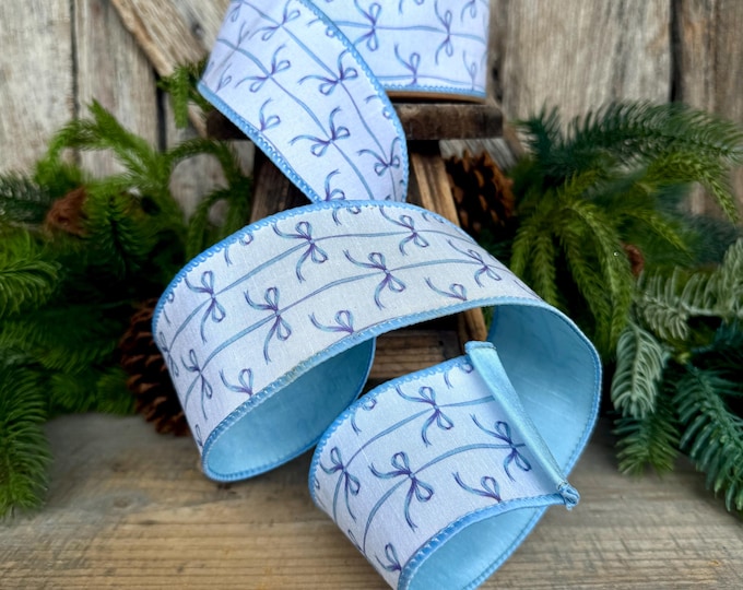 2.5" Blue Bow Ribbon, Baby Shower Ribbon, Baby Blue Ribbon, Preppy Ribbon
