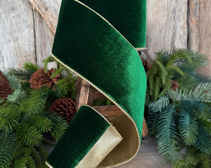 4" Emerald Green Velvet Ribbon, Farrisilk Ribbon, Christmas Ribbon, Flashy Velvet Ribbon, RG807-55