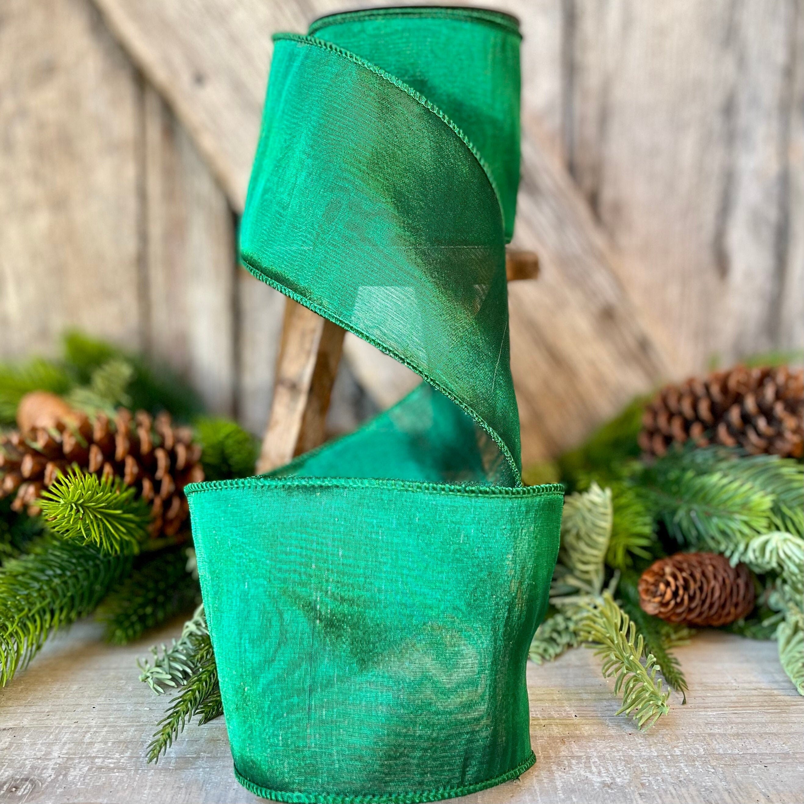 Emerald Green Double Sheer Ribbon, 4 Emerald ribbon, Christmas Tree