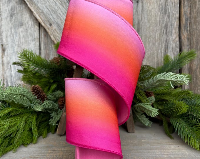 4" Pink Orange Sunset Ribbon, Farrisilk RIbbon, Pink Wired RIbbon, SPring Ribbon, 2 Tone Ribbon, Ombre Ribbon, Designer Ribbon,SR012-14