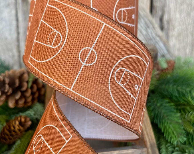 2.5" Basketball Court Wired Ribbon, Basketball Ribbon, Sports Ribbon, Wired Ribbon, Ribbon for Bows