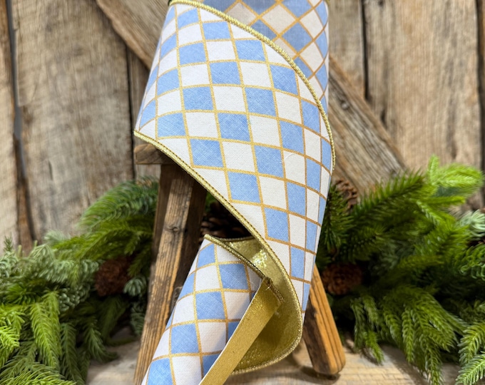 4" French Blue Harlequin Ribbon