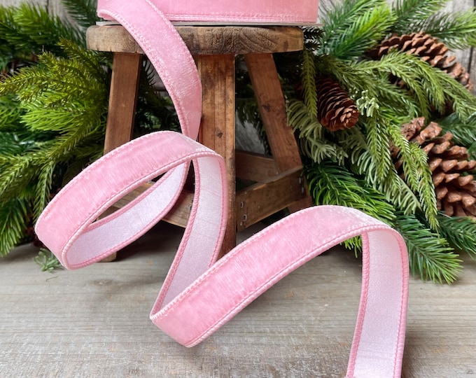 1" Baby Pink Velvet Ribbon, Wired Velvet Ribbon, 1 inch Velvet Ribbon, Pink Velvet Ribbon, Pink Velvet Ribbon, Designer Ribbon, Soft Pink