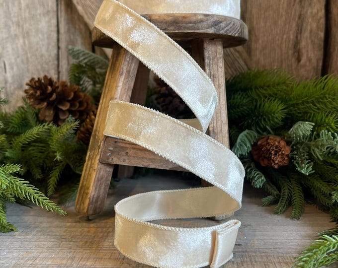 1" Ivory Velvet Ribbon, Farrisilk Ribbon, Ivory Silken Velvet Ribbon, Wired Ribbon, Christmas Ribbon, Cream Ribbon, RS101-62