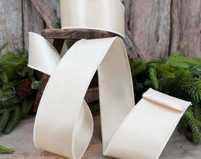 2.5" Ivory Wired Satin Ribbon, Farrisilk Ribbon, Satin Ribbon, Designer Ribbon, Ivory Ribbon, 1 inch ribbon, Cream Ribbon, Floral Supply
