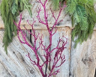 Hot Pink Glitter Halloween Twig Spray: 31" Halloween Picks Stems
