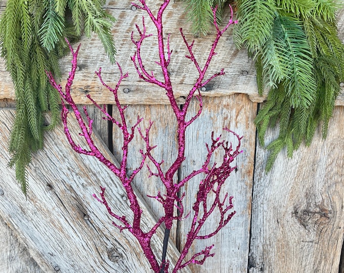 Hot Pink Glitter Halloween Twig Spray: 31" Halloween Picks Stems