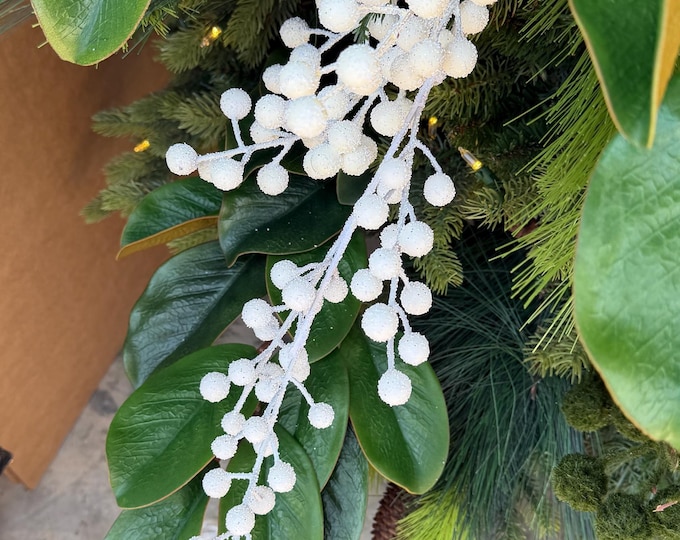 31" White Berry Spray, Snowy Christmas Tree Decor, Winter Wreath Supply, Holiday Accent