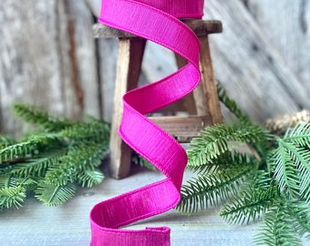 1" Hot Pink Ribbon, Farrisilk Shabby Silk, 1 inch ribbon, pink ribbon, hot pink ribbon