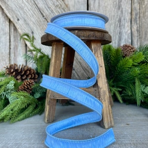 7/8&quot; Light Blue Dupioni Ribbon, Wired Ribbon, Narrow Ribbon, Skinny Ribbon, Ribbon for Bows, Blue Ribbon, Dupioni Ribbon,Chistmas Ribbon