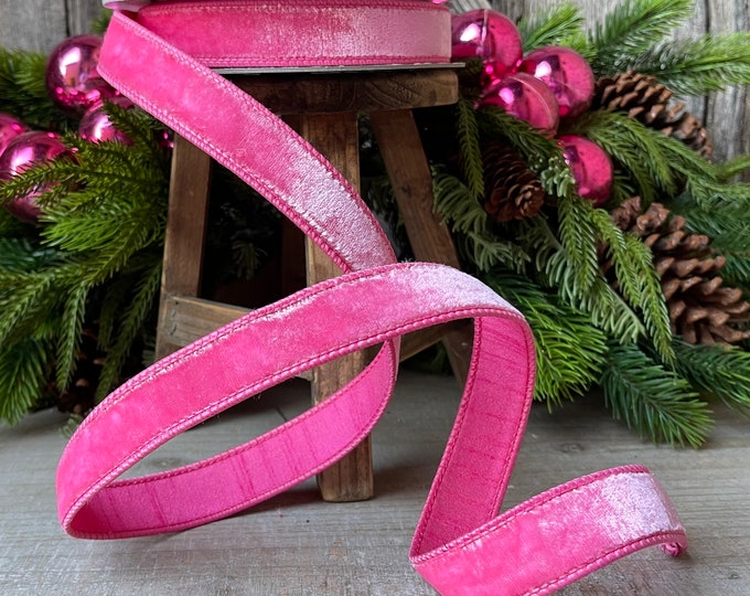 1" BubbleGum Pink Velvet Ribbon, Wired Velvet Ribbon, 1 inch Velvet Ribbon, Pink Velvet Ribbon, Pink Velvet Ribbon, Designer Ribbon
