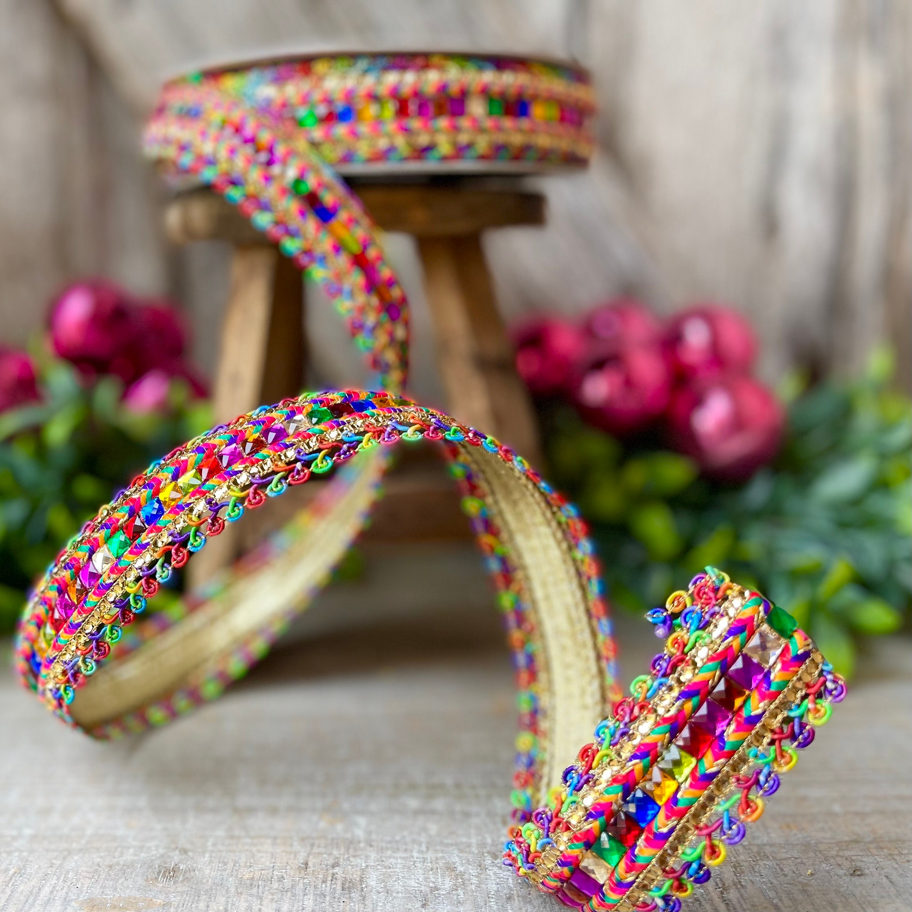 Multi color Jeweled ribbon, farrisilk ribbon, jeweled ribbon, 1.5 inch ...