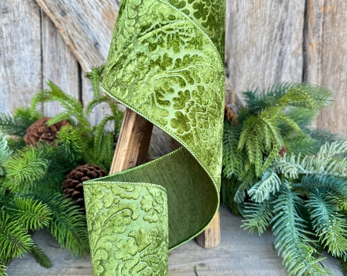 4" Moss Green Velvet Ribbon, Green Velvet Ribbon