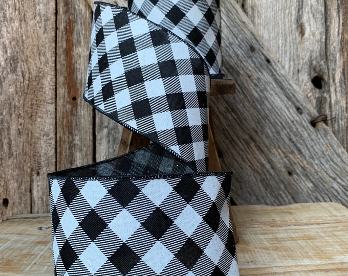 Farrisilk ribbon, black and white plaid ribbon, luxury ribbon, plaid ribbon, black and white ribbon, 4 inch ribbon, fall, Christmas
