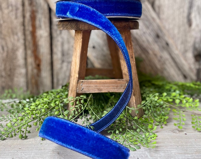 1" Blue Velvet Luster Wired Ribbon, Farrisilk Ribbon, Velvet Ribbon, Royal Blue Velvet Ribbon, Christmas Ribbon, Wired Ribbon, Holiday Decor