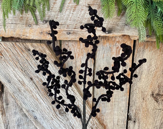 31" Black Ball Twig Spray, Halloween Spray, Halloween Floral, Halloween Picks and Stems, Black Floral Spray, Black Floral Stem, 57254BK
