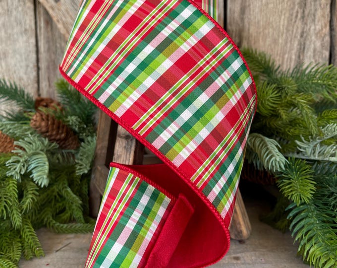4" Jolly Plaid Ribbon, Farrisilk Ribbon, Red Green Plaid Ribbon, Tradition Plaid Ribbon, Christmas Plaid Ribbon, RK640-48