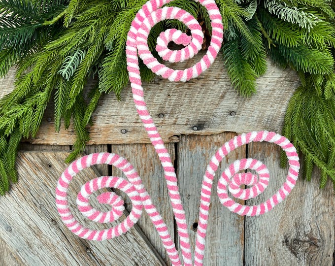 Pink & White Christmas Curly Spray: 31" Candy Cane Decor