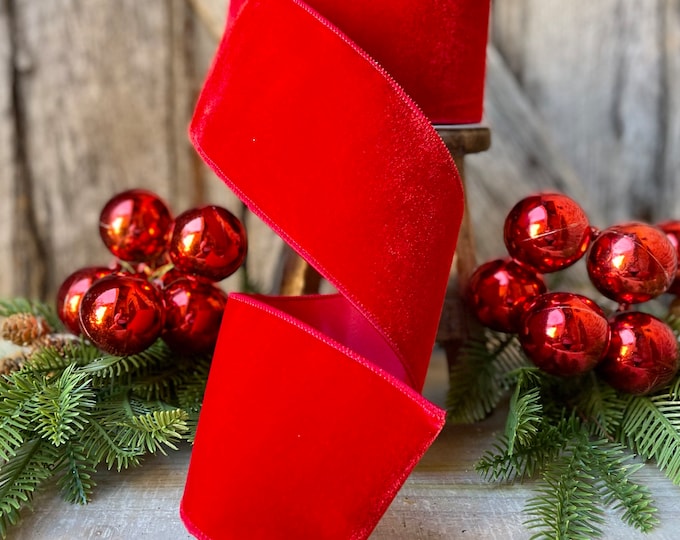 4" Farrisilk Red Velvet,  Christmas Tree Ribbon, Wreath Ribbon, Wired Ribbon, Christmas Decor, Wreath Supply, Farrisilk Ribbon, Red Ribbon