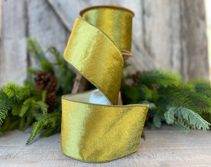 4" Moss Green Velvet, Designer Ribbon, Christmas Ribbon, Velvet Ribbon, Wreath Supply, Craft Supply, Olive Green Wired Ribbon