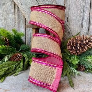 2.5 Hot Pink Fuchsia Sequin Borders Ribbon, Farrisilk Ribbon, Wired Ribbon, Hot Pink Ribbon, Burlap Ribbon, Pink Burlap Ribbon image 7