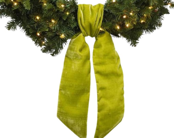 Wreath Sash, Apple Green Velvet Wreath Sash, Christmas Wreath Sash, Sash for Wreath, Lime Green Velvet Bow, Moss Green Velvet Sash, RK720-61