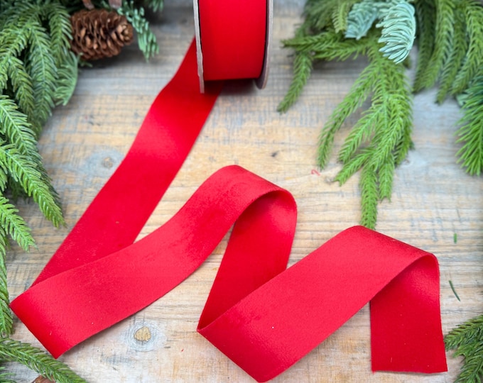 1.5" Red Velvet, Double Faced Velvet Ribbon, Unwired Velvet Ribbon