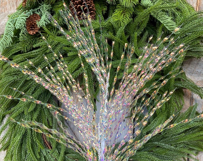 28" White Iridescent Twist Spray, Christmas Tree Topper Spray