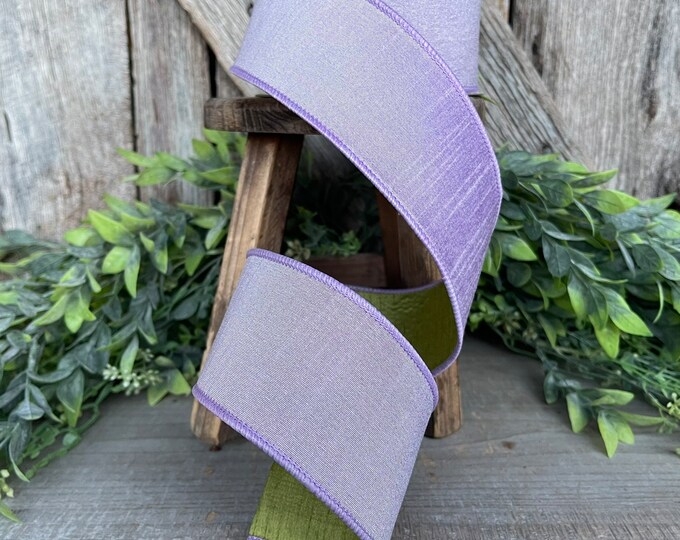 2.5" Lavender Green Ribbon, Farrisilk ribbon, wired ribbon, Spring Ribbon, Lavender Ribbon, Purple ribbon, Spring Greenery, RK596-70