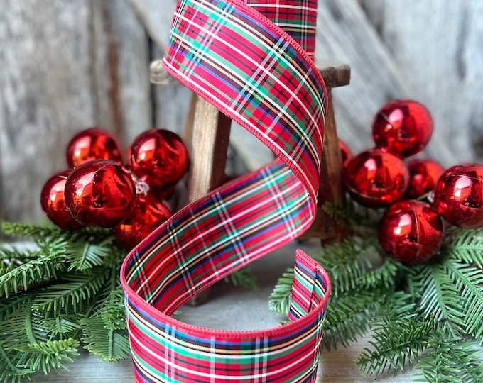 2.5" Red Christmas Plaid Ribbon, Outdoor Ribbon, Red Plaid Ribbon, Scottish Plaid Ribbon
