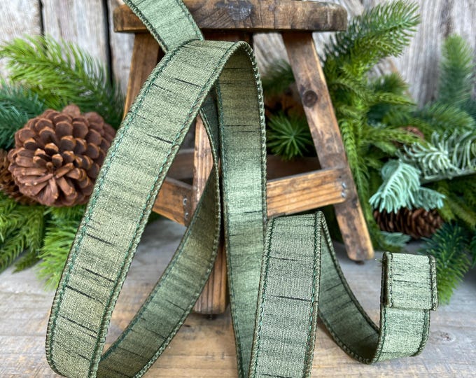 1" Olive Ribbon, Olive Green Ribbon, Christmas Ribbon, Olive Shimmering Ribbon