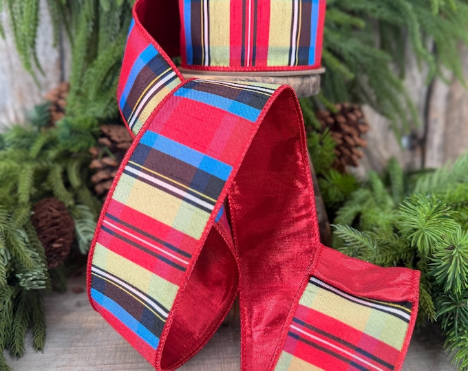 2.5" Nutcracker Plaid Ribbon, Christmas Plaid Ribbon