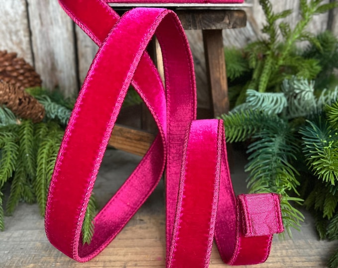 1” Hot Pink Velvet, Velvet Luster, Farrisilk Velvet, Pink Velvet Ribbon, Hot Pink Ribbon, wired ribbon, velvet ribbon, 10 yards