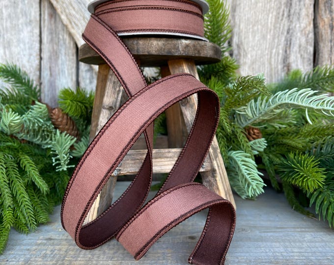 1" Brown Ribbon, Farrisilk Ribbon, Wired Ribbon, Cappuccino Linen Tones Ribbon, 2 Tone Ribbon, Chocolate Ribbon, SR119-29