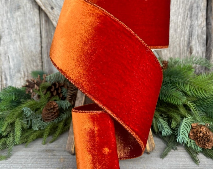 4" Cinnamon Velvet, Farrisilk ribbon, fall velvet, wired ribbon, christmas wired ribbon, orange rust ribbon, orange ribbon, RV003-34