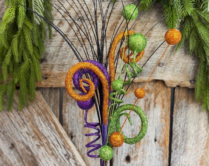 18" Halloween Curly Spray, Halloween Glitter Pick, Halloween Floral