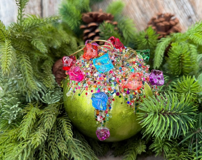 5" Lime Green KALEIDOSCOPE BALL Ornament, Farrisilk Christmas Ornament