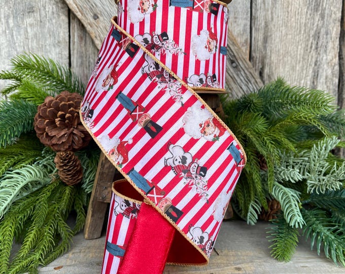 Vintage Nutcracker Christmas Ribbon: Christmas Red White Stripe, 4" x 10yds