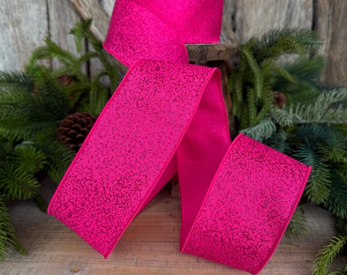 2.5" Hot Pink Ribbon, Halloween Ribbon, Farrisilk Mystic Glitz Ribbon