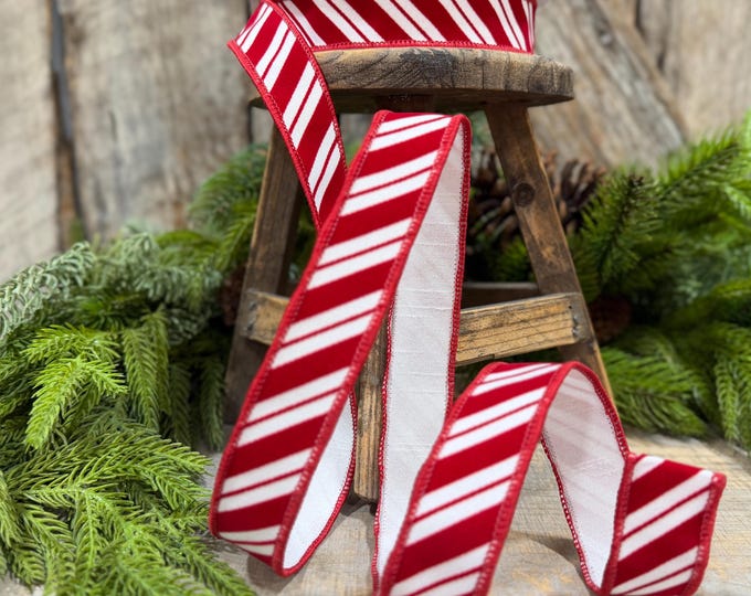 1" Red White Candy Cane Stripes Ribbon, Farrisilk Christmas Ribbon