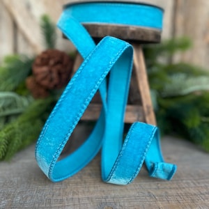 1&quot; Sky Blue Velvet Ribbon, Farrisilk Ribbon, Velvet Ribbon, Bright Blue Velvet Ribbon, Christmas Ribbon, Wired Ribbon, RG008-81