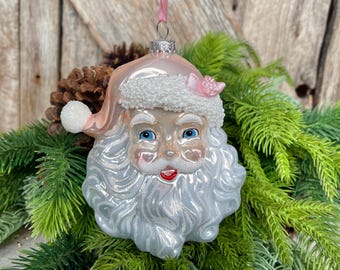 5.9" Pink Santa Ornament, Pinkmas Ornament, Pink Christmas Ornament, Pink Santa Claus Ornament, Glass Pink Ornament