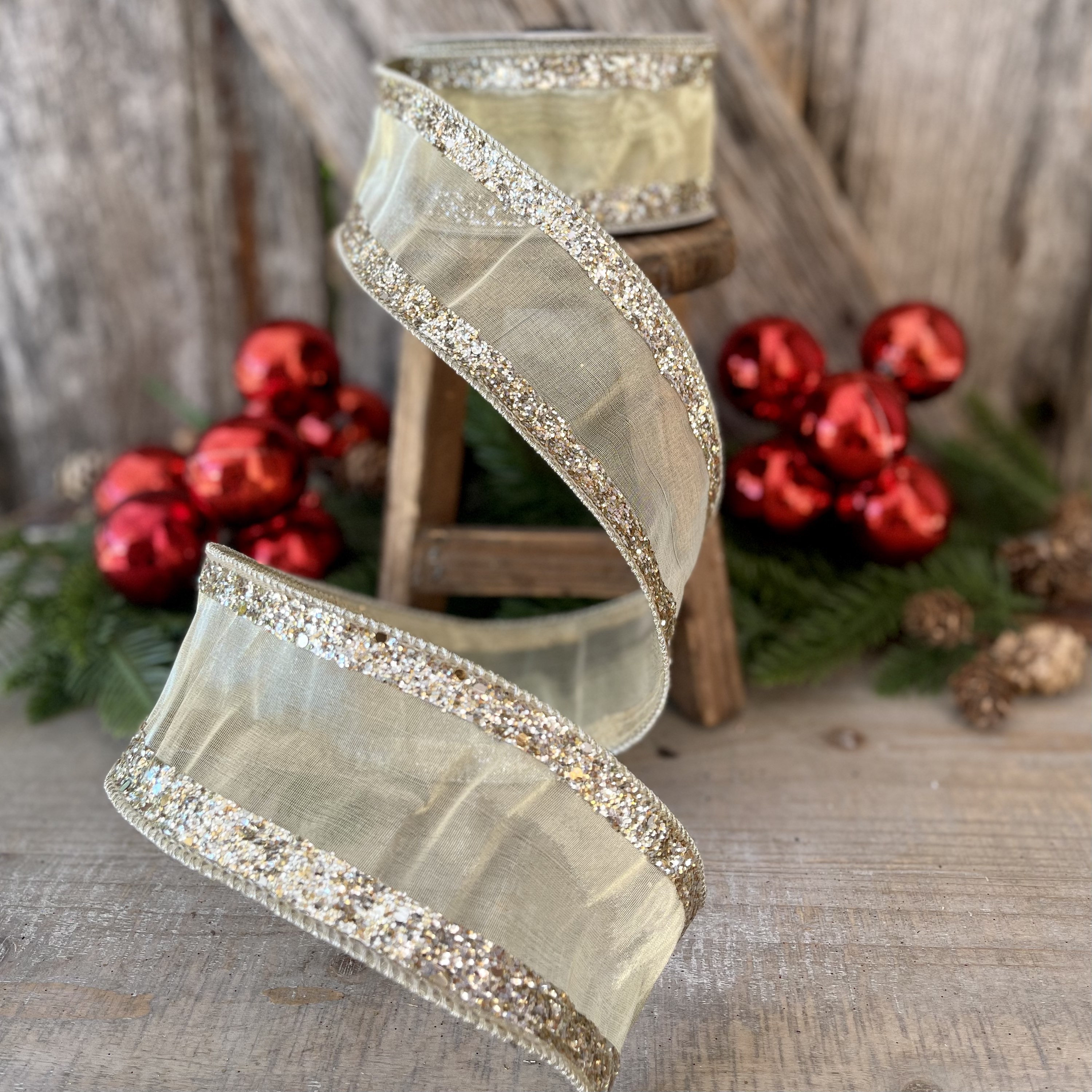 Platinum Gold Chunky Glitter Borders, 2.5 inch gold ribbon, champagne ...