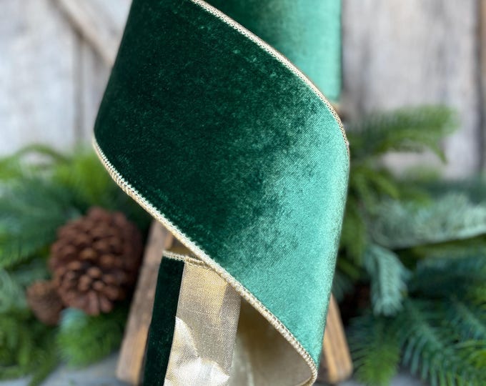 4" Green Velvet Ribbon, Christmas Ribbon, Designer RIbbon, Green Ribbon, 4" x 10 Yards