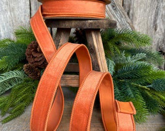 Wired Orange Velvet Ribbon: Fall Halloween Christmas Decor, 1" x 10 Yards